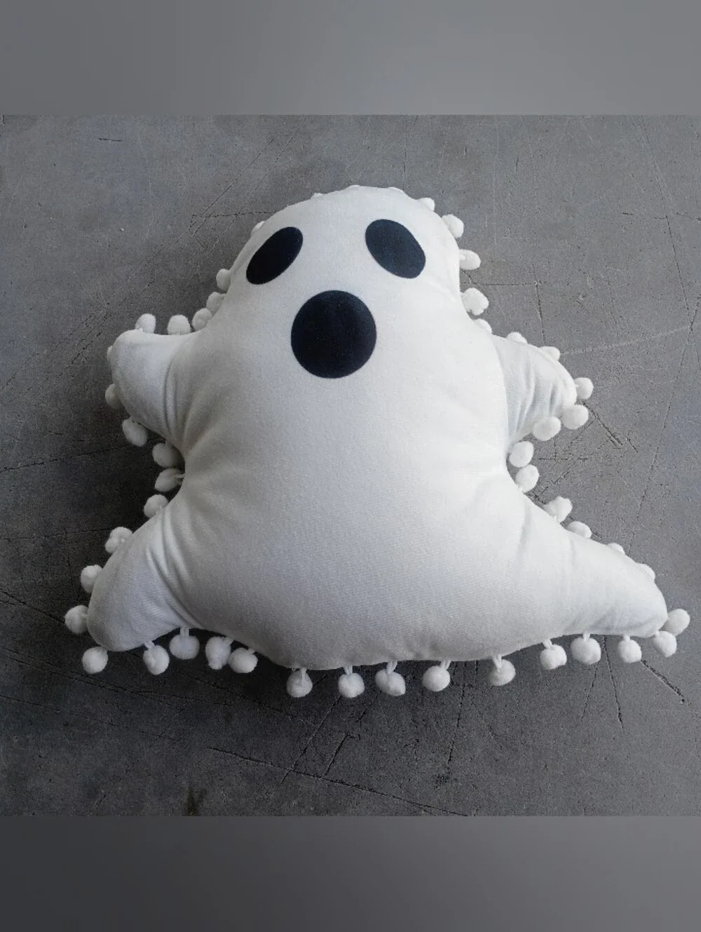 Ghost Pom-Pom Throw Pillow - White with Black Face